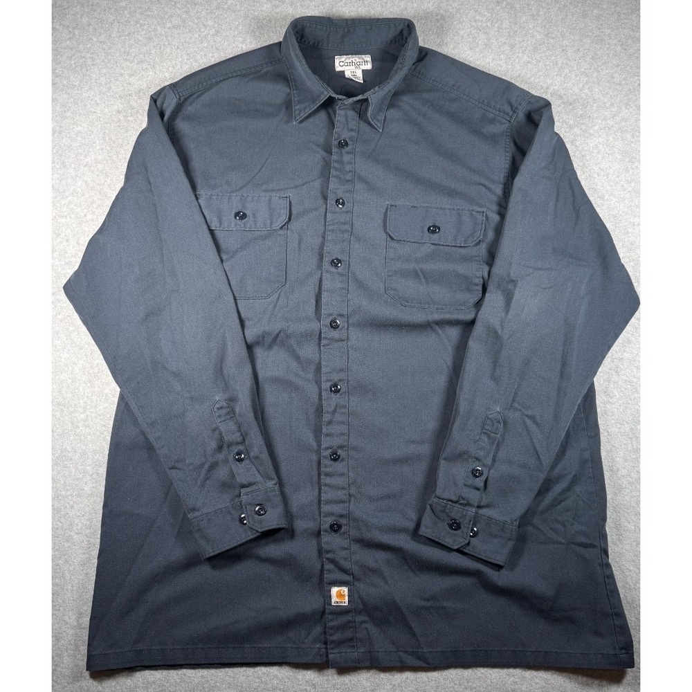 Carhartt S224 Work Shirt 2XL Tall Gray Button Up Long Sleeve Polyester Cotton